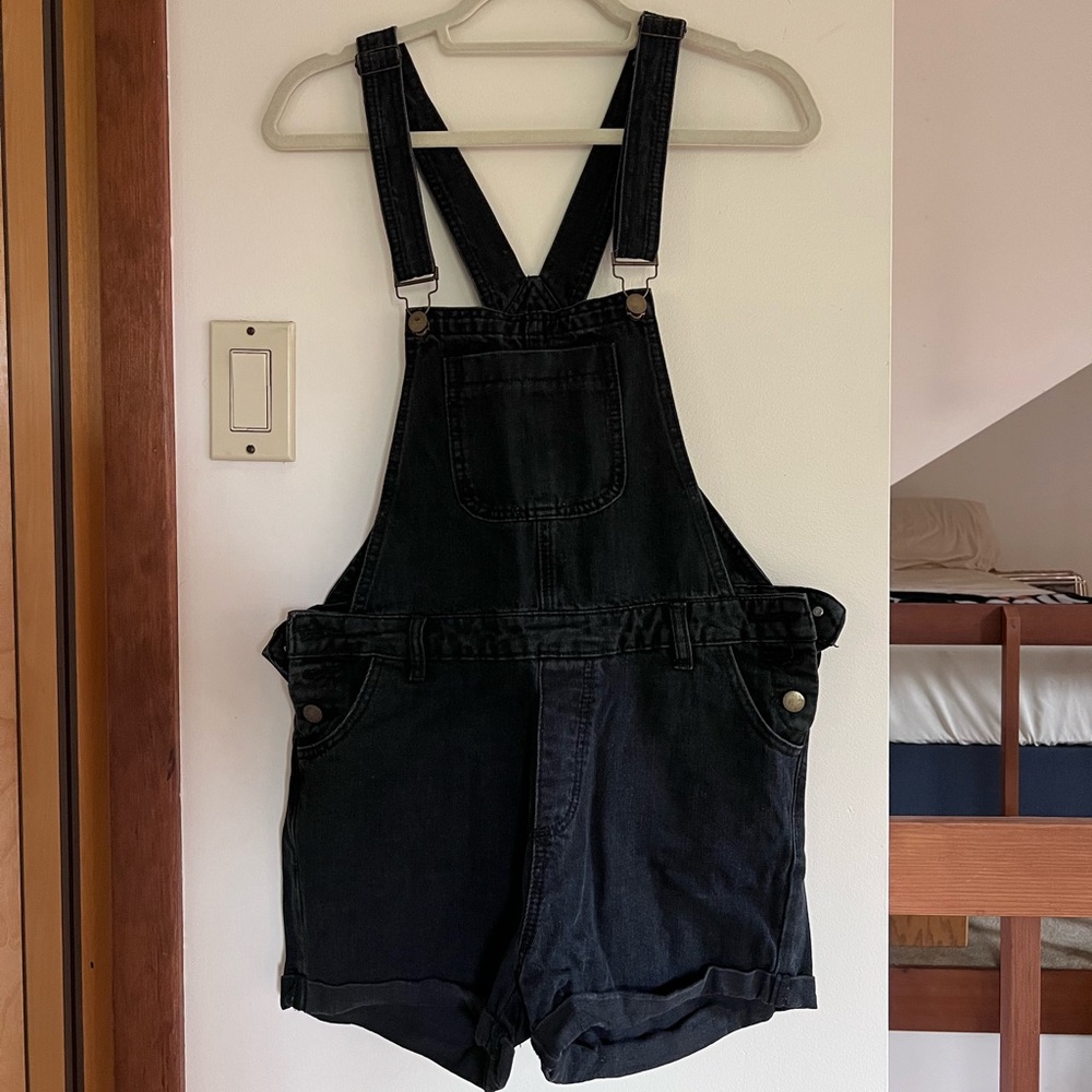 ASOS (boohoo denim) grey/gray denim overall shorts